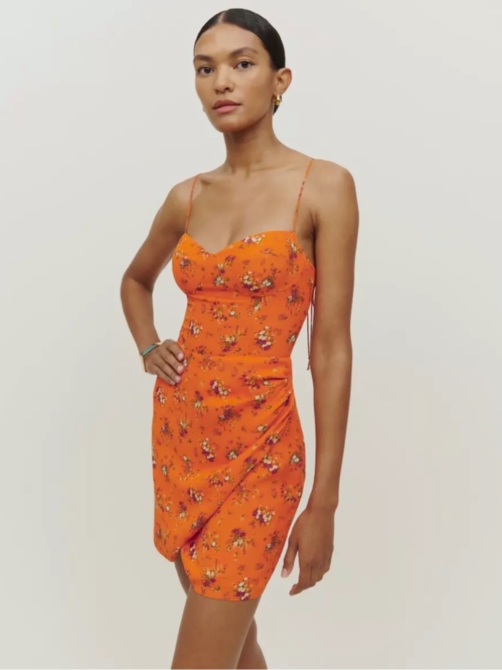 Reformation Saoirse Mini Dress August Floral Print Orange Wrap Sundress Size 4